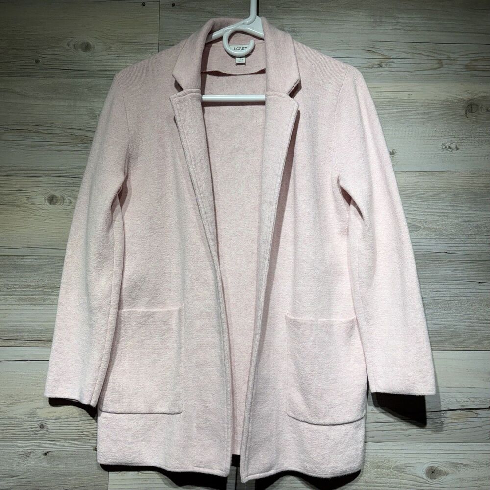 J Crew Open-Front Sweater Blazer Cardigan Cotton Size Small Relaxed Pockets Pink